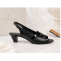Sandale dama negre din piele naturala box cu lac si toc gros S33LN
